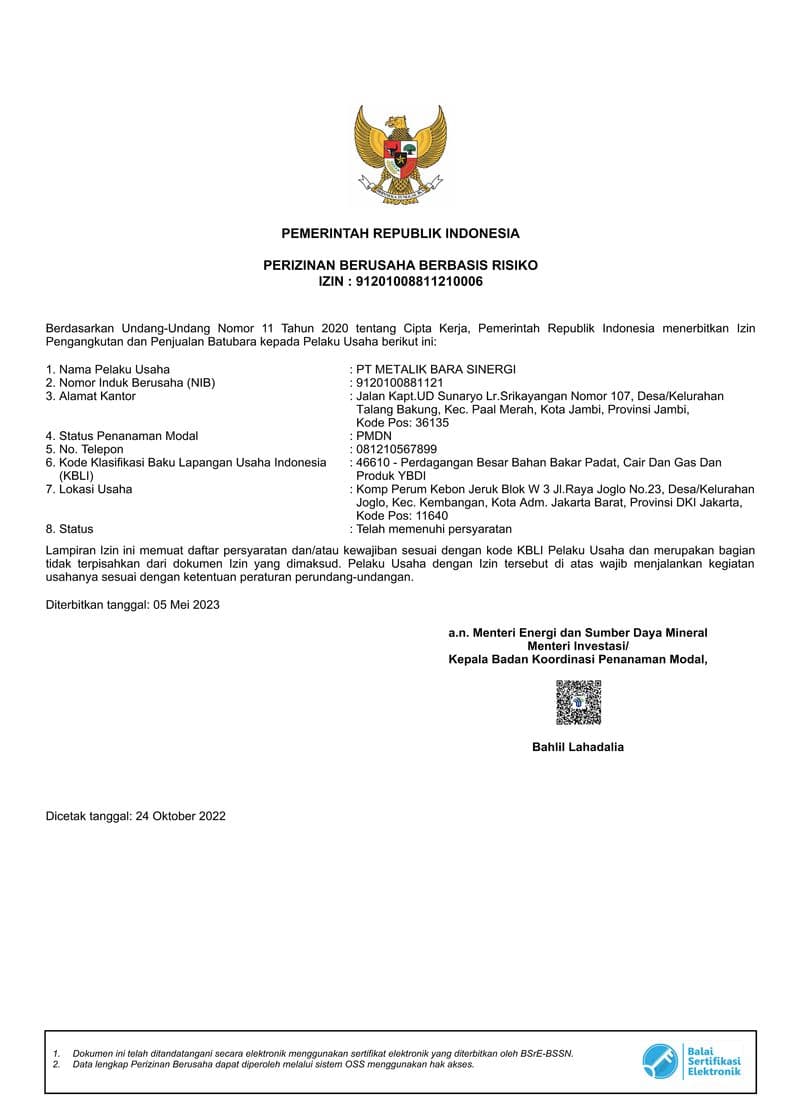 Izin Pengangkutan dan Penjualan Batu Bara - Halaman 1